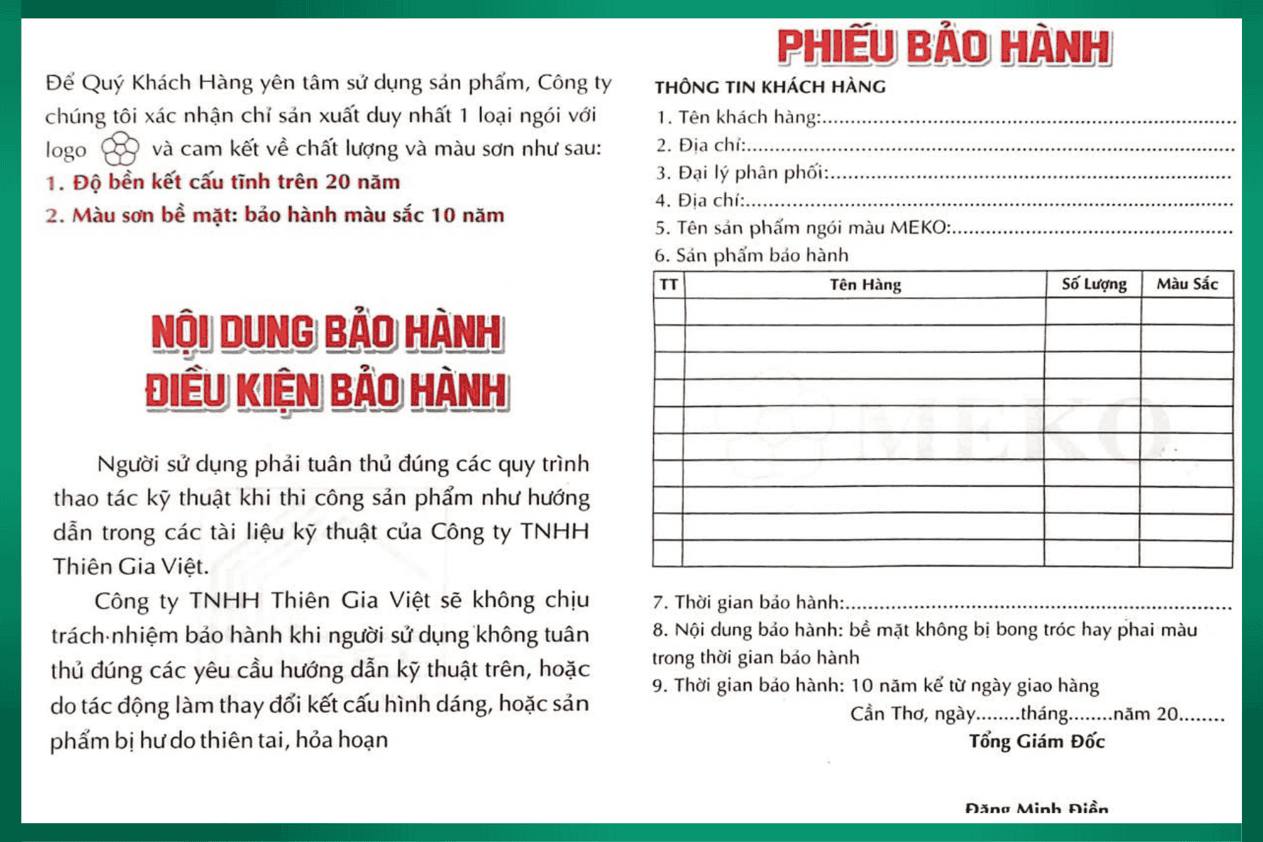 Giấy bảo hành ngói